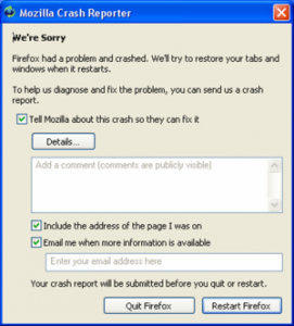 mozilla crash reporter everytime i close firefox